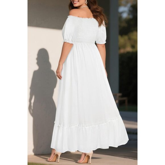 Plus Size Summer Dress Cotton Floral Off Shoulder Maxi Pockets Casual - Picture 2 of 6